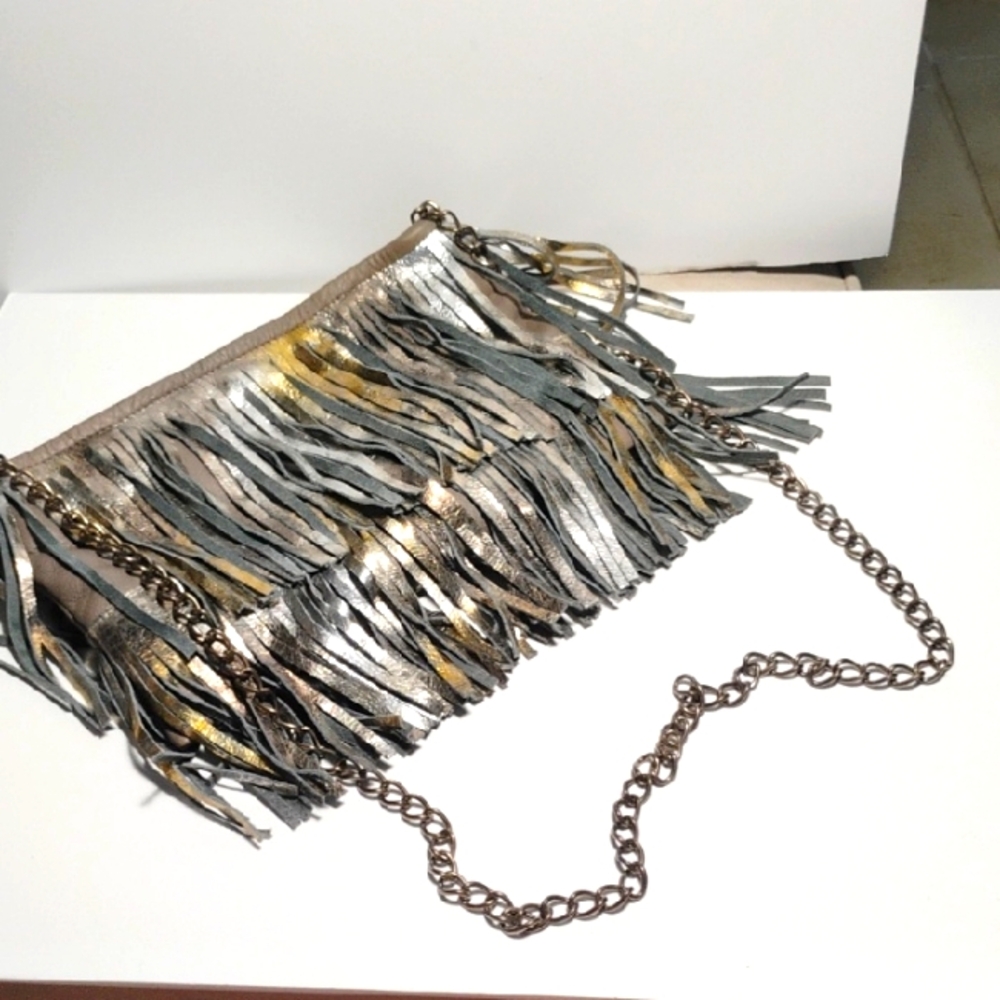 Niman and Marcus Vintage Posse Silver and Gold Fringe Shoulder Bag